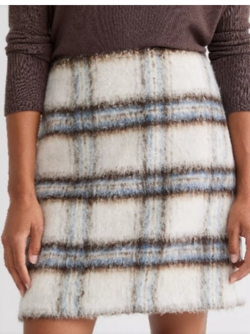 LOFT Plaid Faux Fur Mini Skirt, Size 12, NWT